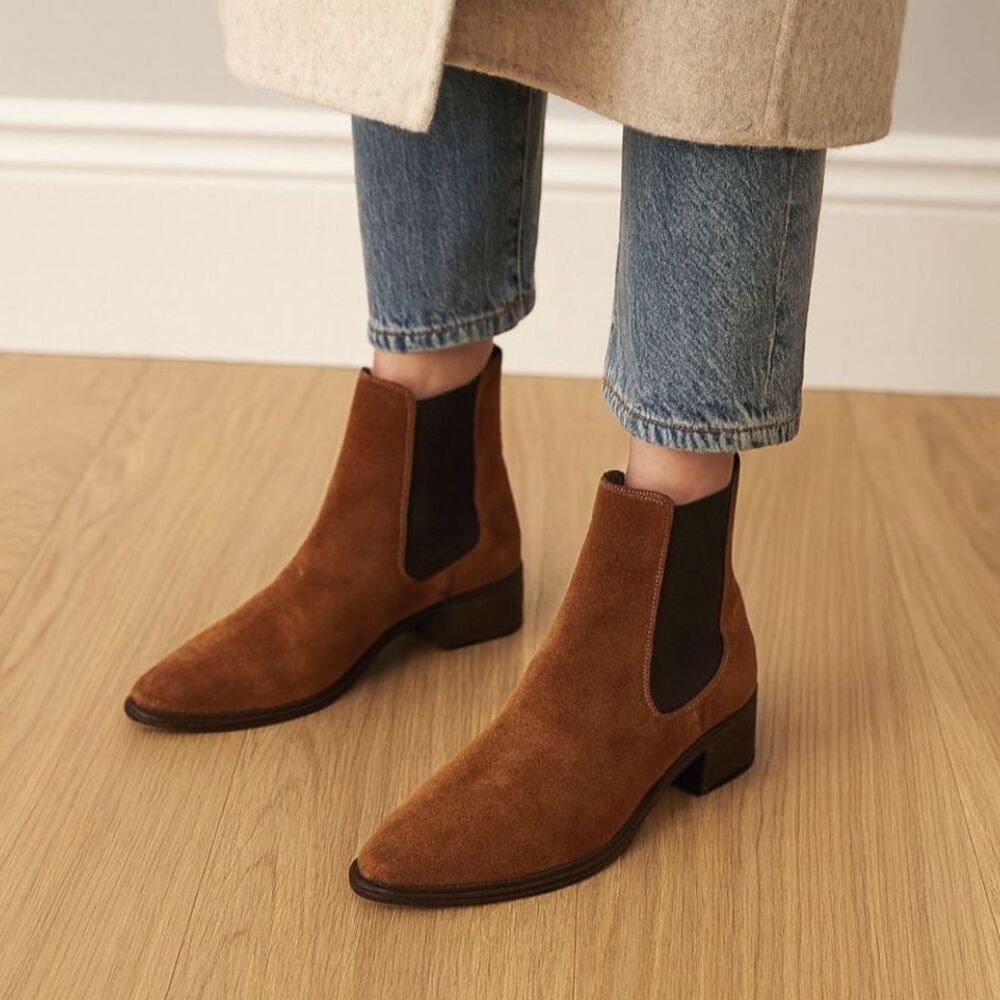 SELECTED Femme Brown Suede Chelsea Pull On Boots Shoes   Women's Size 11